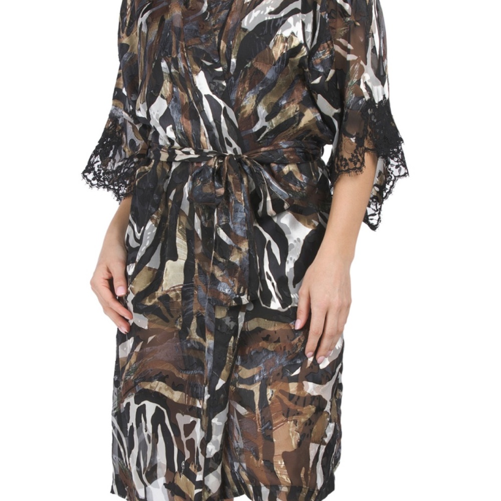 Lise Charmel Black and Brown Camouflage Lace Trim Robe